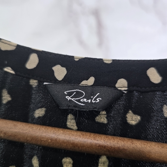 Rails Dress Womens Large Black Polka Dot Karla Ivory Spots Button Mini Smocked - Picture 4 of 15